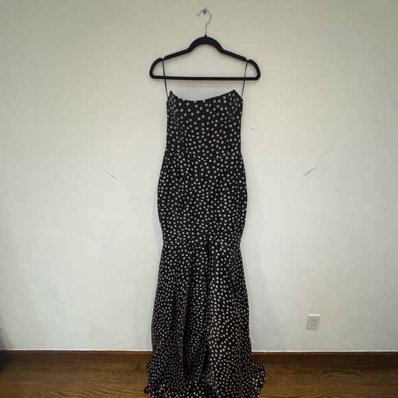 Polka-Dot Silk Organza Strapless Gown by Rasario - Picture 1 of 7